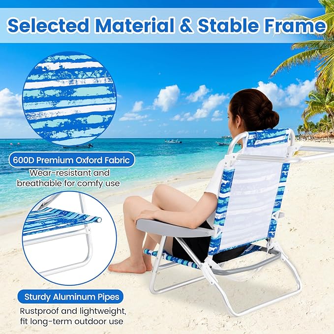 GYMAX Beach Chairs, 2Pcs Folding Camping Chair with Adjustable Backrest, Shoulder Strap, Cup Holder & Headrest - Photo 7