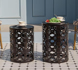HFHOME Set of 3 Metal Outdoor Side Table, Nesting Round Coffee Table for Indoor Outdoor - Photo 2