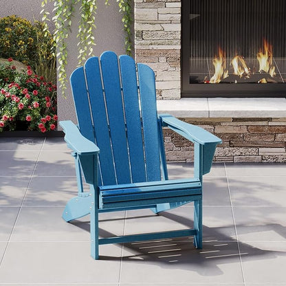 Costaelm Lakeview Outdoor Patio HDPE Adirondack Chair with Cup Holder, Pacific Blue