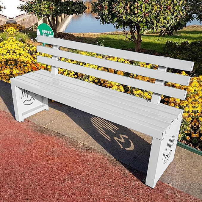 Outdoor Metal Garden Bench, Outdoor Benches Weatherproof with Backrest, Patio Bench for Outside Park, Picnic, Yard, Front Porch, Backyard(White,180cm/71in)