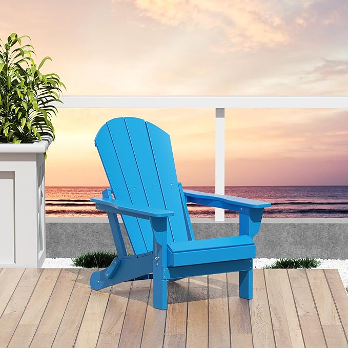WO WESTIN OUTDOOR HDPE Laguna Outdoor Folding Poly Adirondack Chair, Pacific Blue