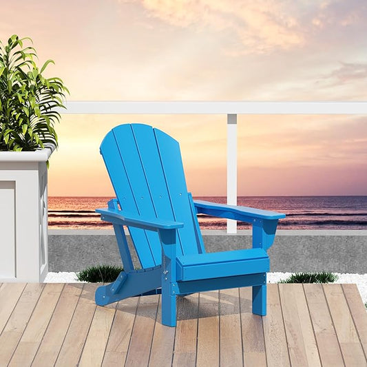 WO WESTIN OUTDOOR HDPE Laguna Outdoor Folding Poly Adirondack Chair, Pacific Blue