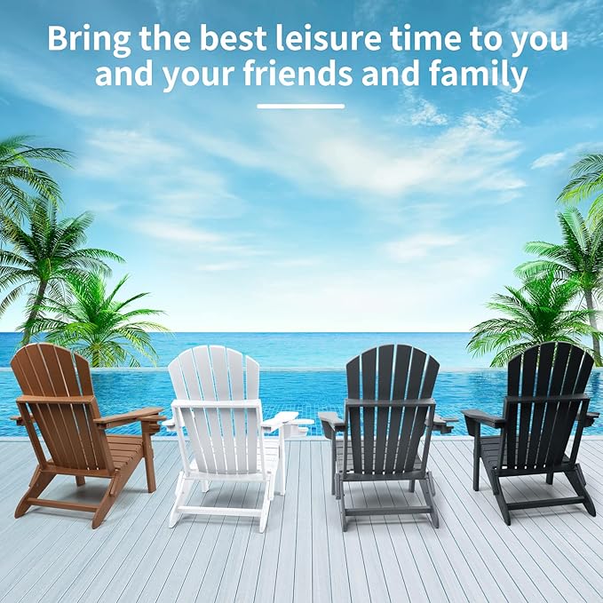 FUNBERRY Folding Adirondack Chair Set of 4, HDPE All Weather Fire Pit Chairs with Cup Holder for Outdoor