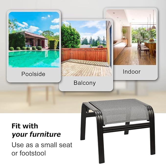 Patio Ottomans Outdoor Foot Rest Aluminum Patio Footstool Samll Seat Wicker Furniture Patio Ottoman 2 Pieces Grey - Photo 6