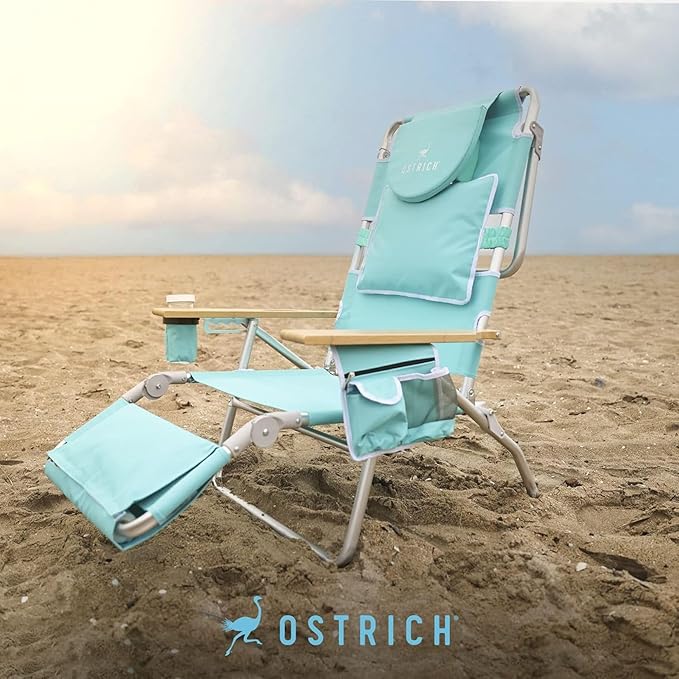 Ostrich the Deluxe 3N1 Lightweight Lawn Beach Reclining Lounge Chair with Footrest, Outdoor Furniture for Patio, Balcony, Backyard, or Porch, Aqua