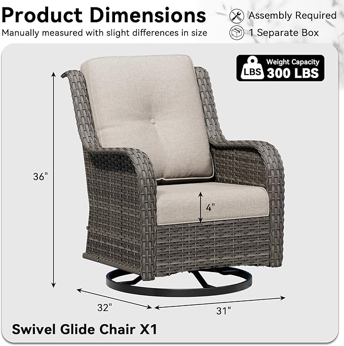 Outdoor Swivel Rocker Patio Chair - Outdoor Wicker Patio Furniture with Thickened Olefin Cushions - Photo 2