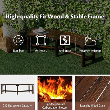 Giantex Wooden Outdoor Bench for 2-Person - Fire Pit Chair Bench with Fir Wood Top, Pine Wood Legs, 710Lbs Weight Capacity, Backless Curved Garden Bench for Patio, Porch, Park, Lawn (2, Rustic Brown)