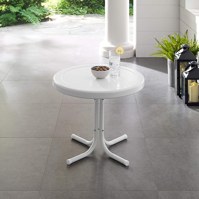 Crosley Furniture Griffith Weather Resistant Retro Metal Outdoor Side Table for Patio, Deck, Porch, Alabaster White - Photo 5