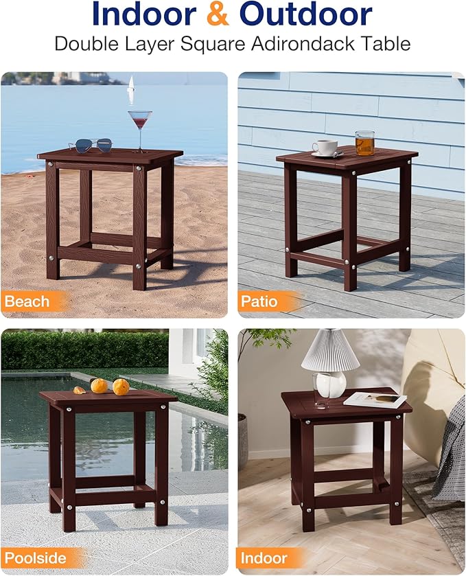 YEFU Outdoor Side Table for Patio: 16" HIPS Weather - Resistant Adirondack Tables - Waterproof Small Square End Tables - Photo 7