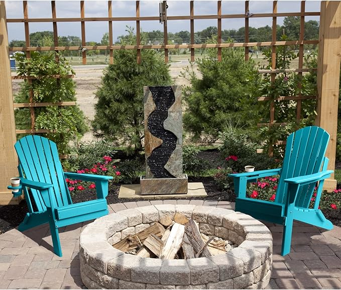 FUNBERRY Folding Adirondack Chair Set of 6, All Weather HDPE Fire Pit Chairs with Cup Holder for Outdoor - Photo 4