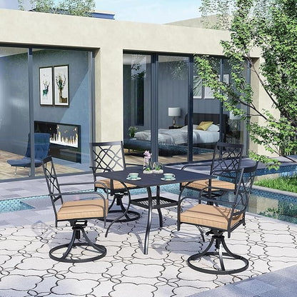 SUNCROWN 5-Piece Outdoor Dining Set Metal Swivel Cushioned Chairs Patio Furniture Sets with Steel Slat Bistro Table for Backyard, Lawn, Garden, Deck, Poolside