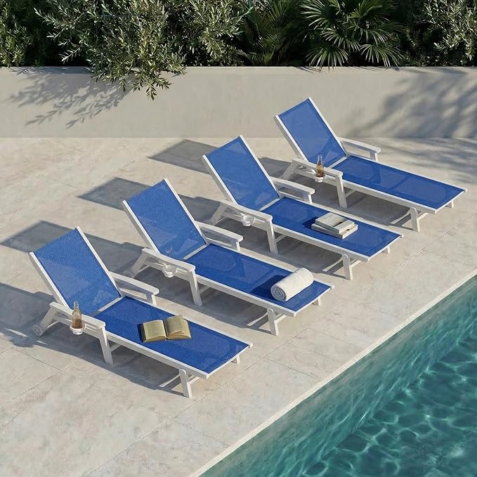 Patio Chaise Lounge Chair with Wheels & Cup Holder - Photo 1