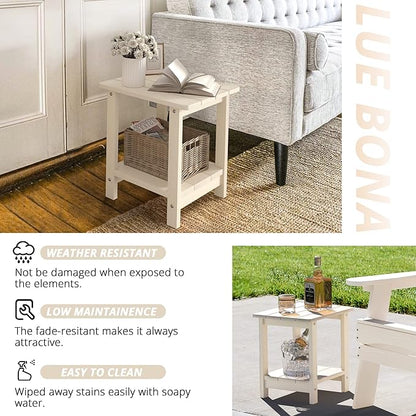 LUE BONA Adirondack Outdoor Side Table, 2-Tier Sand HDPS Patio End Table Weather Resistant, Morden Side Table for Patio, Pool, Porch