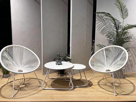 Patio Outdoor Coffee Table Set of 2, Weather Resistant Steel Round End Tables, Outdoor Nesting Table for Patio, Balcony, Bistro and Indoor, Black (White)
