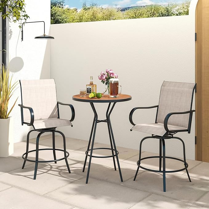 Tangkula Outdoor Swivel Bar Stools Set of 2, Bar Height Tall Patio Chairs with Armrests & High Back - Photo 9