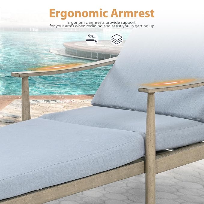 HAPPATIO Outdoor Chaise Lounge Set of 2, Aluminum Pool Lounge Chair with Adjustable Backrest, Cushion, Curved Armrest - Photo 5