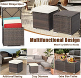 MEDIMALL Patio Wicker Ottoman Set of 2, Multipurpose Outdoor Footstool w/Removable Cushions, Rattan Side Table w/Storage - Photo 5