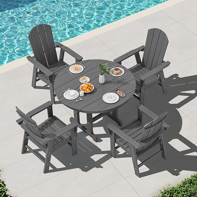 SERWALL Outdoor Adirondack Dining Chair Set of 2, All Weather HDPE Patio Chairs, Grey