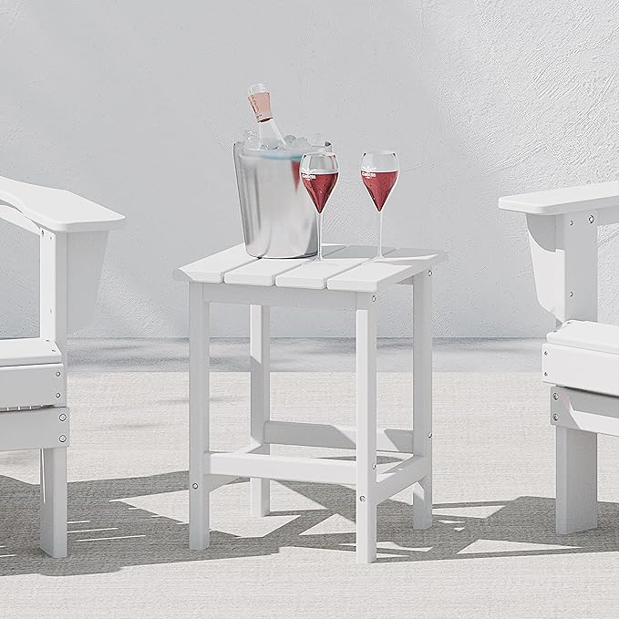 Costaelm 4-Piece Set Outdoor/Patio Poly Adirondack Chairs with a Coffee and a Side Table (2 Seater), White - Photo 9