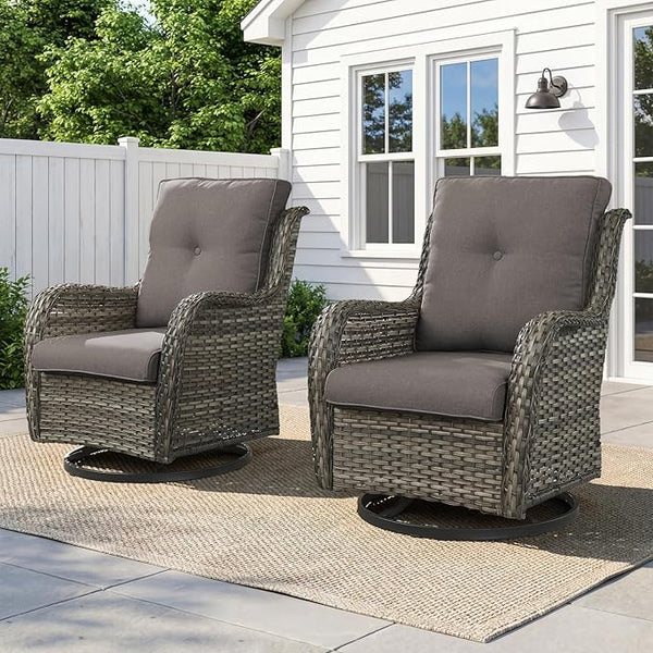 Belord Outdoor Swivel Chairs Set of 2, Patio Wicker Rocker Chairs, All Weather Patio Conversation Furniture Set - Photo 1