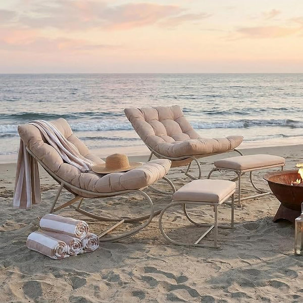 Outdoor Rocking Chairs Set of 2, Modern Papasan Rocking Chairs with Cushions - Photo 1