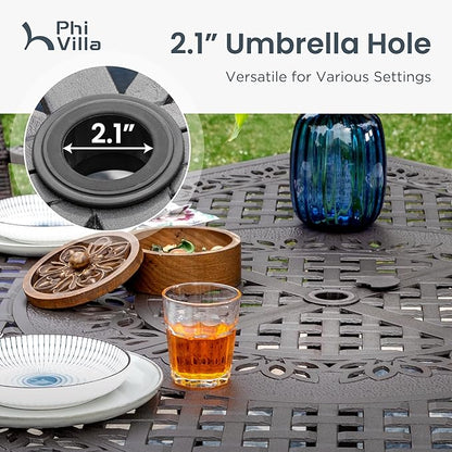 PHI VILLA Aluminum Patio Dining Tables for 8 Person, 53" Square Outdoor Table with 2.1" Umbrella Hole, Lawn Garden Tables for Outside All Weather