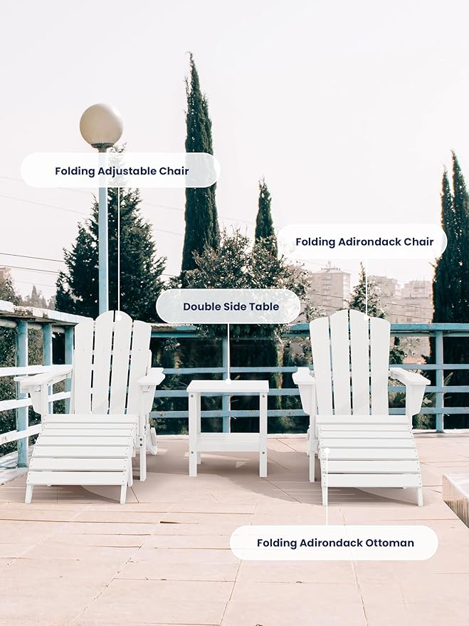 KINGYES Folding Adirondack Ottomans Set of 4 for Adirondack Chair, White