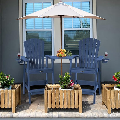 FUNBERRY Tall Adirondack Chair, All Weather High Top Balcony Chairs with Cup Holder