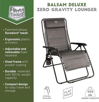 TIMBER RIDGE Aluminum Zero Gravity Chairs, Folding Recliner Chair Padded with Cup Holder and Headrest, Adjustable Lounge Reclining Chair for Outdoor Camping Lawn Patio Indoor, Supports 350lbs, Brown