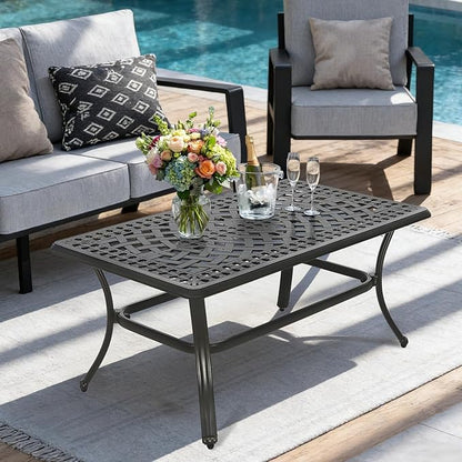 MEETWARM Outdoor Coffee Table, All-Weather Cast Aluminum 42" Rectangle Patio Coffee Table, 220 LBS Heavy Duty Patio Side Table for Balcony Poolside Deck Garden & Indoor Use, Dark Bronze
