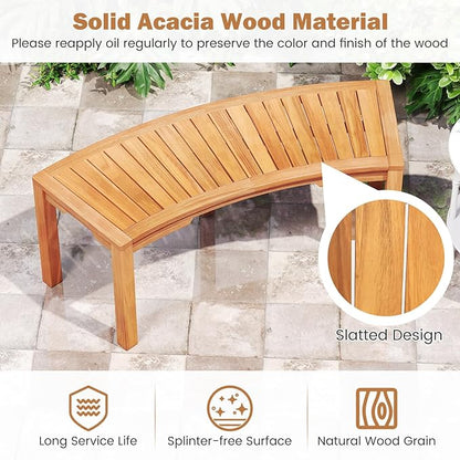 RELAX4LIFE Wooden Outdoor Curved Bench - Acacia Wood Garden Bench w/Slatted Seat, 2-Person Outside Backless Seating for Porch Backyard Deck Park, 800 LBS Load Capacity, Patio Fire Pit Bench (4, 45'')