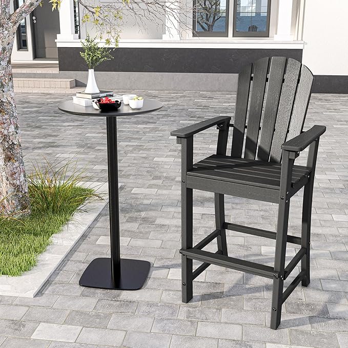 Tangkula Outdoor Tall Adirondack Chair 30 Inches Seat Height, HDPE Bar Height Patio Chair with High Backrest - Photo 9
