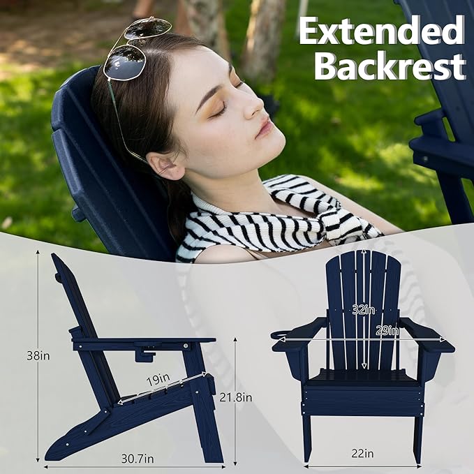 Plawdlik Folding Adirondack Chair, SGS Tested, Wooden Textured with Cup Holder - Photo 3