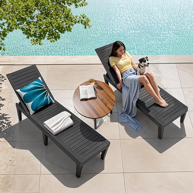 Outdoor Chaise Lounge Chair Set of 4,Lightweight Patio Chairs,Waterproof Lawn Chairs Lounge Outdoor,5-Positions Adjustable Pool Lounge Chair for Garden Beach Patio Poolside and Deck,Striped Black