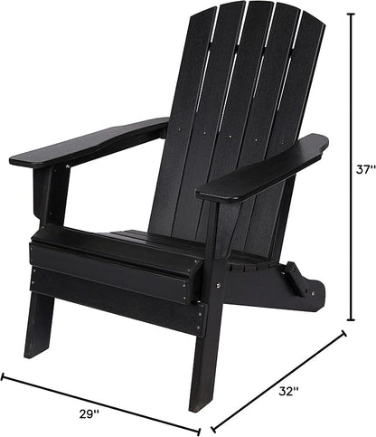 Shine Company Seaside Outdoor Weatherproof Folding Adirondack Chair, Black