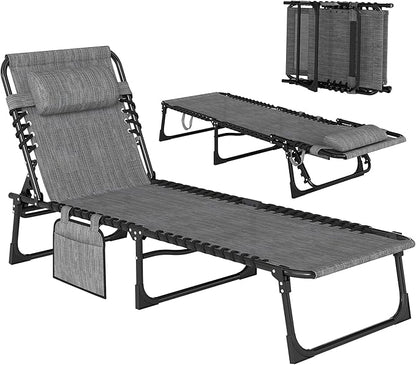 Outsunny Folding Chaise Lounge Chair, Patio Sun Tanning Chair, Outdoor Chaise Lounger with 5-Position Reclining Back, Breathable Mesh Seat for Beach, Poolside, Yard, Gray