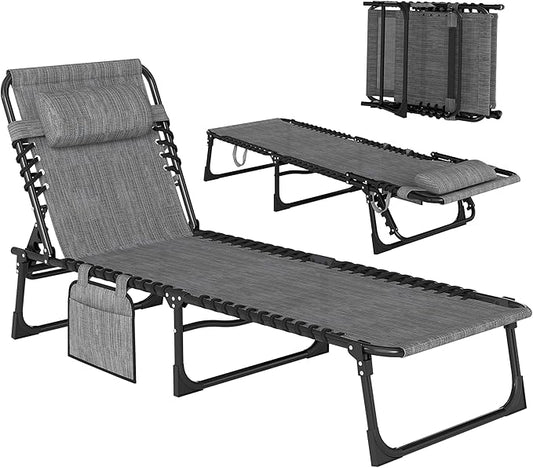 Outsunny Folding Chaise Lounge Chair, Patio Sun Tanning Chair, Outdoor Chaise Lounger with 5-Position Reclining Back, Breathable Mesh Seat for Beach, Poolside, Yard, Gray