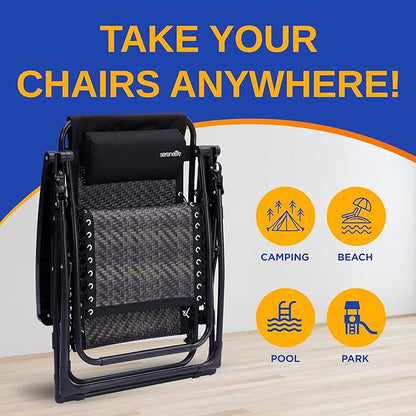 SereneLife Outdoor Adjustable Foldable Zero Gravity Lawn Chair – Weather-Resistant Rattan Recliner with Lockable Position, Detachable Side Table & Cup Holder, 265 lbs Capacity, Patio & Camping