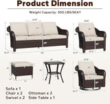 8 Piece Patio Wicker Conversation Set, All-Weather Use Outdoor Wicker Sofa with 2 PE Rattan Ottomans, 2 Chair - Photo 2