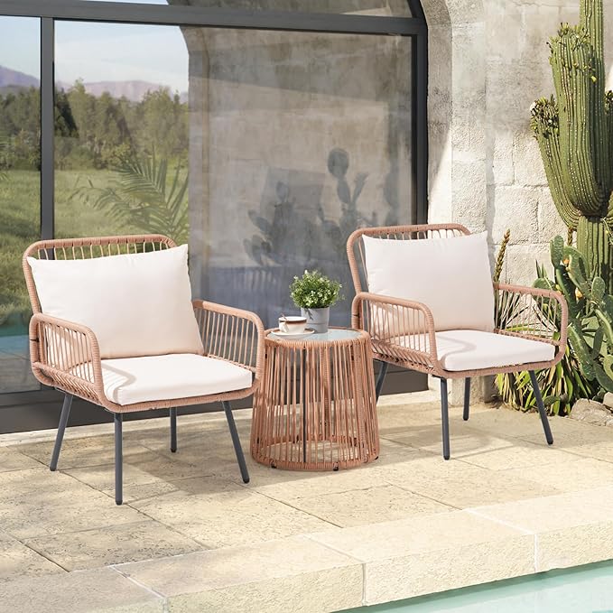 Verano Garden 3 Pieces Patio Bistro Sets, Outdoor Wicker Balcony Furniture Sets - Photo 7