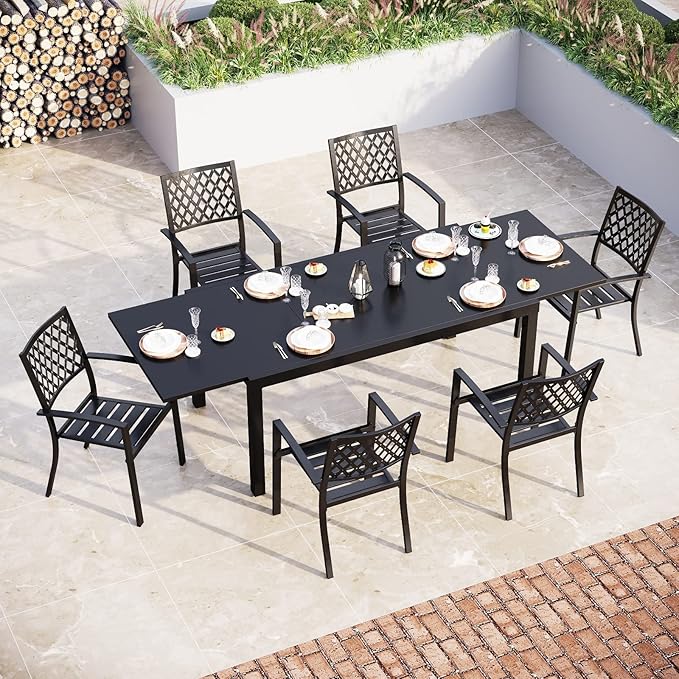 Sophia & William Expandable Patio Dining Table, Extra Large 99.2" L x 35.5" W Outdoor Dining Table for 6-10 Person Metal Rectangular Patio Table with E-Coating for Garden Porch Deck (Black)