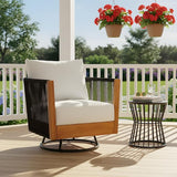 Christopher Knight Home Gunar Outdoor Metal & Acacia Wood Frame Swivel Accent Chair with Cushion - Photo 5