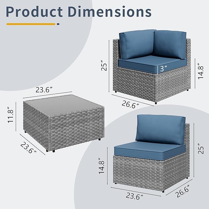 SUNLEI 5 Piece Patio Furniture Sets, Low Back All-Weather Rattan Sectional Sofa with Tea Table&Washable Couch Cushions - Photo 2