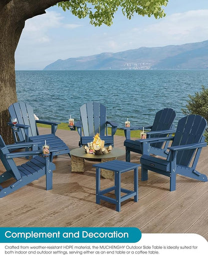 MUCHENGHY Adirondack Outdoor Side Table Set of 2, 14.7" Patio Side Table Weather Resistant, HDPE Outdoor End Tables for Patio, Navy Blue