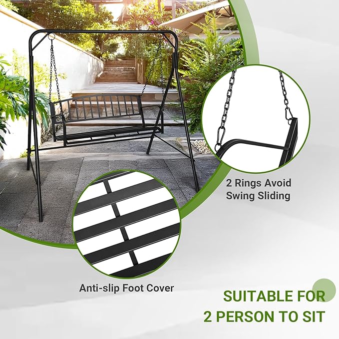 ZIMTOWN 2-Person Metal Porch Swing, 47-Inch Wide Hanging Bench，Heavy Duty Hanging Chair with 64.9" Adjustable Chains - Photo 5