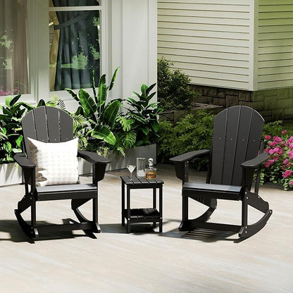 IVY&LANE Adirondack Rocking Chair | Porch-Rocker | HDPE Plastic | Weatherproof | Black | for Outdoor Patio Deck Backyard