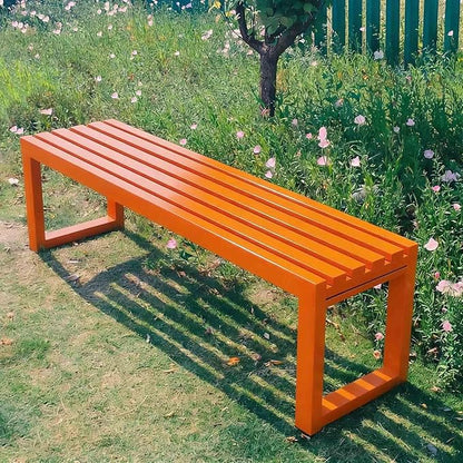 Outdoor Metal Backless Bench 3.3/3.9/4.9/5.9ft Weatherproof Heavy Duty Patio Benches Porch Seating 2-Person Dining Benches Garden Metal Bench Multifunctional Slat Furniture Chair(Orange,3.3ft)