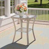 Patio Tables Wicker Side Table, Square Rattan Coffee End Table Outdoor with Storage - Photo 1