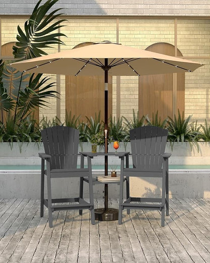 Tall Adirondack Chairs Set of 2 with Removable Tray, HDPE Bar Height Adirondack Bar Stools, High Back Patio Chairs for Balcony, Deck, Lawn, Backyard, All-Weather Outdoor Furniture, Gray