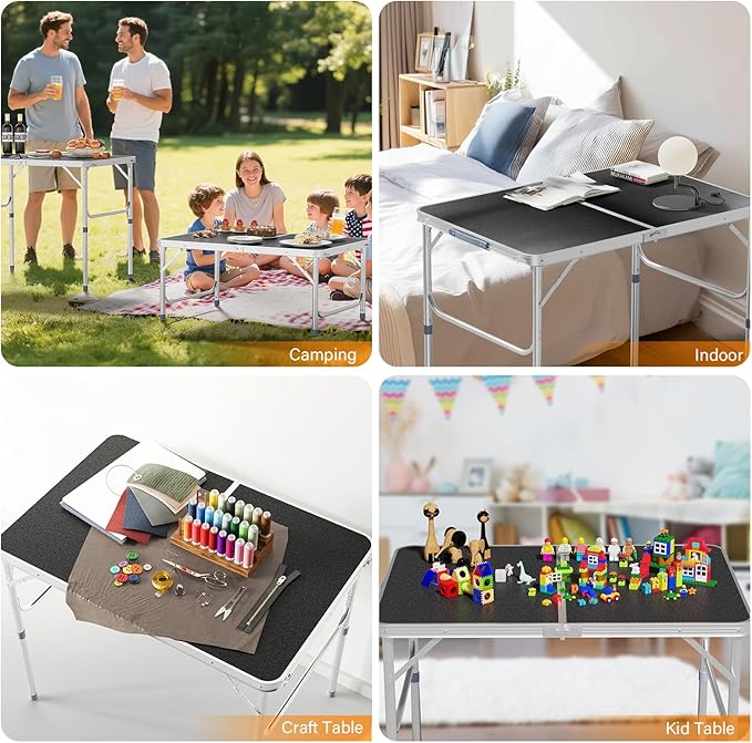 VINGLI 3FT Small Camping Table Adjustable Height Aluminum Folding Table for Picnic Party BBQ - Photo 3